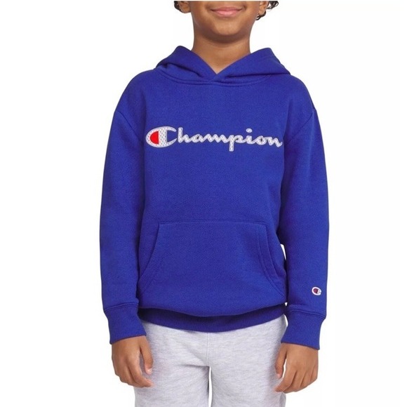 Champion Logo Kangaroo Pocket Fleece Pullover  Hoodie Blue Size XS 4- 5 Unisex - Picture 1 of 6